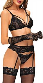 img 4 attached to Sexy Garter Belt Lingerie Set With Stockings And Gloves For Women - Perfect For Seductive Appeal