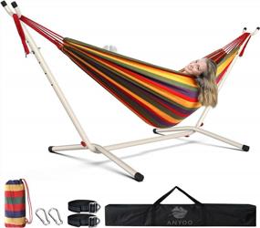 img 4 attached to Portable Heavy Duty Steel Hammock Stand With Anyoo Garden Cotton Hammock - Easy To Assemble And Carry, Universal Multi-Use Hammock Frame With 550 Lbs Weight Capacity For Indoor And Outdoor Patio Use