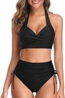 holipick women's vintage high waisted bikini with halter top and tummy control bottom for retro poolside style logo