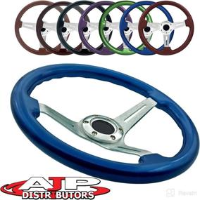 img 4 attached to AJP Distributor Universal 345Mm 6 Bolt Hole Deep Dish Streak Aluminum Wood Grain Trim Steering Wheel Blank Horn Button JDM Euro VIP Racing Track Drift Drag (Blue Wood Trim Silver Center)