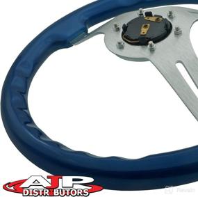 img 2 attached to AJP Distributor Universal 345Mm 6 Bolt Hole Deep Dish Streak Aluminum Wood Grain Trim Steering Wheel Blank Horn Button JDM Euro VIP Racing Track Drift Drag (Blue Wood Trim Silver Center)