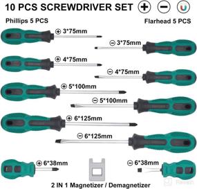 img 2 attached to ✅ EMTSEB 10Pcs Magnetic Screwdriver Set with 5 Flat & 5 Phillips Head - Heavy Duty Non-Slip Cushion Grip Hand Tools for Home Improvement, Packaged in a Case