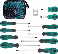 ✅ emtseb 10pcs magnetic screwdriver set with 5 flat & 5 phillips head - heavy duty non-slip cushion grip hand tools for home improvement, packaged in a case логотип