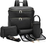 🎒 stylish leather diaper bag backpack for women - spacious travel baby bag with troller straps, wet clothes compartment, breast pump, and milk bottle capacity (black) logo
