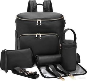 img 4 attached to 🎒 Stylish Leather Diaper Bag Backpack for Women - Spacious Travel Baby Bag with Troller Straps, Wet Clothes Compartment, Breast Pump, and Milk Bottle Capacity (Black)