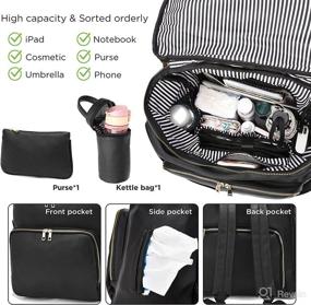 img 1 attached to 🎒 Stylish Leather Diaper Bag Backpack for Women - Spacious Travel Baby Bag with Troller Straps, Wet Clothes Compartment, Breast Pump, and Milk Bottle Capacity (Black)