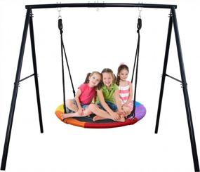 img 4 attached to 440Lbs Swing Set With Saucer Tree Swing, Swivel, And Heavy Duty A-Frame Metal Swing Stand For Backyard Fun - Rainbow