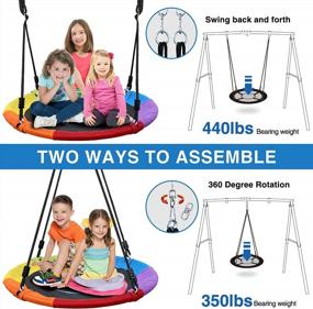 img 3 attached to 440Lbs Swing Set With Saucer Tree Swing, Swivel, And Heavy Duty A-Frame Metal Swing Stand For Backyard Fun - Rainbow