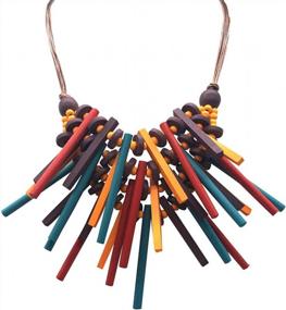 img 1 attached to Halawly Multicolored Beaded Wood Bead Layered Necklace - Stand Out In Style!