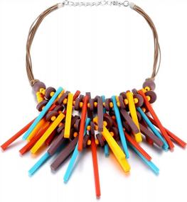 img 3 attached to Halawly Multicolored Beaded Wood Bead Layered Necklace - Stand Out In Style!