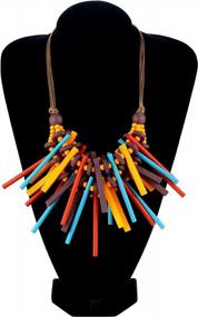 img 2 attached to Halawly Multicolored Beaded Wood Bead Layered Necklace - Stand Out In Style!