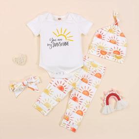 img 3 attached to Newborn Girl Clothes "You Are My Sunshine" Print Short Sleeve Romper Rainbow Legging Pant Summer Outfit