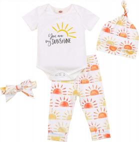 img 4 attached to Newborn Girl Clothes "You Are My Sunshine" Print Short Sleeve Romper Rainbow Legging Pant Summer Outfit