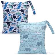 🦕 seebel 2pcs cloth diaper wet dry bags - waterproof & reusable with dual zippered pockets - travel, beach, pool, daycare soiled baby items, yoga, gym bag for swimsuits or wet clothes - cute animal design, dinosaur logo