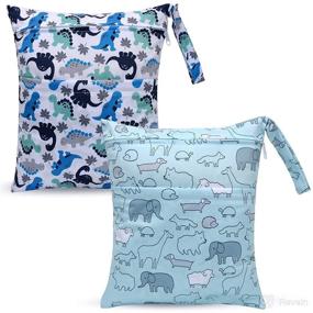 img 4 attached to 🦕 Seebel 2pcs Cloth Diaper Wet Dry Bags - Waterproof & Reusable with Dual Zippered Pockets - Travel, Beach, Pool, Daycare Soiled Baby Items, Yoga, Gym Bag for Swimsuits or Wet Clothes - Cute Animal Design, Dinosaur