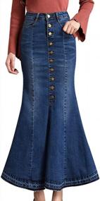 img 4 attached to Women'S Casual Stretch Waist Denim Ruffle Fishtail Skirt - LISUEYNE