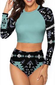 img 4 attached to Wolddress Women'S Sun Protection Bikini Set With Long Sleeve Rash Guard - 2 Piece Swimwear Bathing Suit