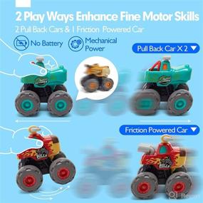 img 3 attached to Monster Truck Toy Cars for 1-Year-Old Boys - Friction Power Bull Cars for Babies and Toddlers - Pull Back Cars for Ages 1-3