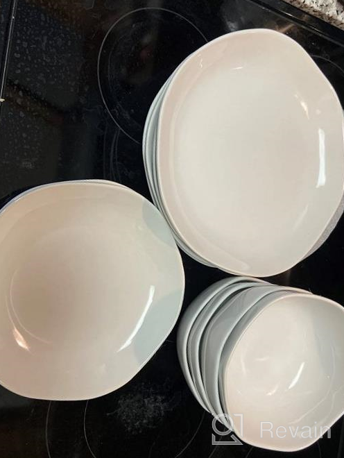 img 1 attached to LE TAUCI Grey Ceramic Dinnerware Set For 4 - 12-Piece Set With 10" Dinner Plates, 8" Salad Dishes, And 22 Oz Bowls - Ideal Housewarming Or Wedding Gift - Dishwasher, Microwave, And Oven Safe review by Jon Russell