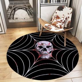 img 3 attached to Round Skull Area Rug- 4Ft Vintage Non-Slip Washable Circular Carpet For Home Decor, Gaming Room, And Chair Mat