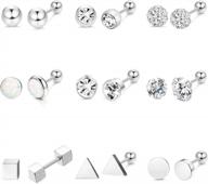 9 pairs stainless steel ball stud earrings barbell cz cartilage helix piercing set for men women - hanpabum jewelry logo