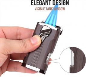 img 2 attached to Triple Jet Flame Butane Torch Lighter With Visible Tank Window And Punch Cutter - Strong Windproof Refillable Lighters For Men, Ideal Creative Gift