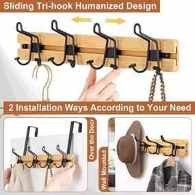 img 2 attached to Bamboo Over The Door Hooks With 4 Adjustable Tri Hooks For Hanging Clothes, Hats, Bags - Heavy Duty Wall Mounted Coat Rack No Drilling Natural Finish Towel Rack For Bathroom