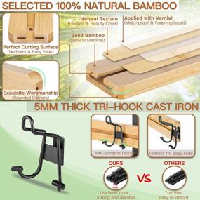 img 3 attached to Bamboo Over The Door Hooks With 4 Adjustable Tri Hooks For Hanging Clothes, Hats, Bags - Heavy Duty Wall Mounted Coat Rack No Drilling Natural Finish Towel Rack For Bathroom