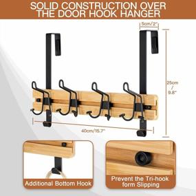 img 1 attached to Bamboo Over The Door Hooks With 4 Adjustable Tri Hooks For Hanging Clothes, Hats, Bags - Heavy Duty Wall Mounted Coat Rack No Drilling Natural Finish Towel Rack For Bathroom