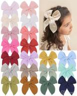 🎀 20pcs baby girls hair bows fable bow hair clips - large 5.4 inch handmade cotton linen hair bows alligator clips for girls - solid color boutique hair accessories for baby, toddlers, and kids логотип