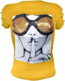 img 4 attached to Sparkling Sequin Short Sleeve T-Shirt For Women With Funny Graphics And O-Neckline - Trendy Tees Blouse
