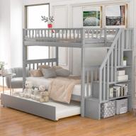 серая двухъярусная кровать с двумя односпальными кроватями с выдвижным ящиком, лестницей и местом для хранения от merax, изготовленная из массива дерева логотип