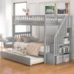 grey twin over twin bunk bed with trundle, staircase and storage by merax, constructed with solid wood logo