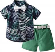 stylish summer baby boy outfits: leaf print shirt and casual shorts set by feidoog logo