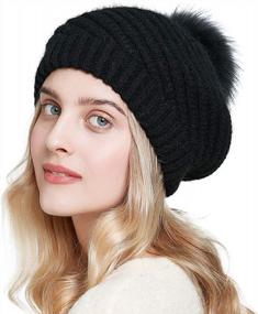 img 3 attached to Women'S Winter French Beret Hat With Real Fur Pom Pom - Wool Warm & Soft Lightweight