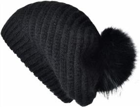 img 4 attached to Women'S Winter French Beret Hat With Real Fur Pom Pom - Wool Warm & Soft Lightweight