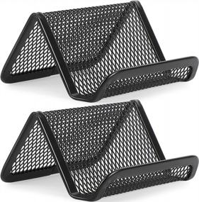 img 4 attached to MaxGear Business Card Holder For Desk Metal Business Card Holders Mesh Business Card Holder Display Desk Business Card Stand Business Card Desk Holder With 50 Business Cards Capacity Black, 2 Pack