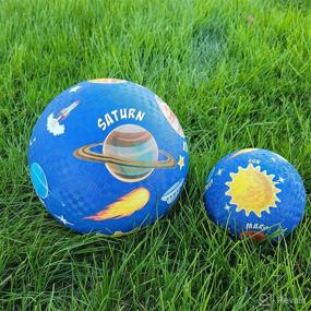 img 2 attached to 🌍 Top-rated Premium Rubber Playground Balls with Solar System Design - 8.5 inch and 5 inch. Ideal for Bouncy Dodge Ball, Handball, Kickball, Square Game. Perfect for Camps, Picnics, Churches, Schools. Includes Pump.