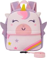 🦄 preschool toddler backpack with leash: adorable 3d cartoon neoprene animal schoolbag for boys and girls - baby unicorn edition logo