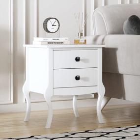 img 1 attached to Mid-Century White Nightstand With Curved Legs And Two Drawers - Perfect Bedside Table For Any Room!