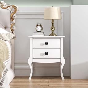 img 3 attached to Mid-Century White Nightstand With Curved Legs And Two Drawers - Perfect Bedside Table For Any Room!