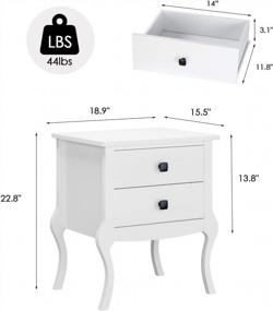 img 2 attached to Mid-Century White Nightstand With Curved Legs And Two Drawers - Perfect Bedside Table For Any Room!