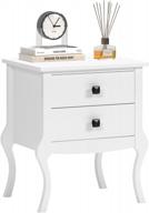 mid-century white nightstand with curved legs and two drawers - perfect bedside table for any room! logo
