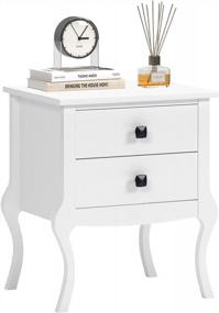 img 4 attached to Mid-Century White Nightstand With Curved Legs And Two Drawers - Perfect Bedside Table For Any Room!