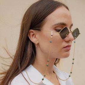 img 2 attached to 18K Gold Plated Pearl Turquoise Tiger Eye Beaded Sunglasses Chain - Stylish Eyewear Retainer For Women And Girls