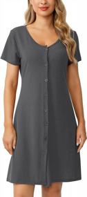 img 2 attached to Женские ночные рубашки Chalier с v-образным вырезом: пижама на пуговицах с коротким рукавом темно-серого цвета, S-XXL