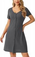 chalier women's v-neck nightgowns: short sleeve button down sleepwear pajamas in dark grey, s-xxl logo