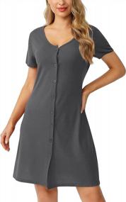 img 4 attached to Женские ночные рубашки Chalier с v-образным вырезом: пижама на пуговицах с коротким рукавом темно-серого цвета, S-XXL