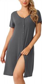 img 3 attached to Женские ночные рубашки Chalier с v-образным вырезом: пижама на пуговицах с коротким рукавом темно-серого цвета, S-XXL