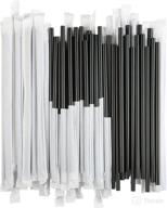 🔴 500 black disposable plastic drinking straws - individually paper wrapped logo